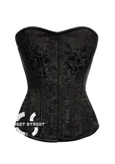 Black Brocade Spiral Steel Boned Corset Front Closed Waist Training Bustier Overbust Corset Top
